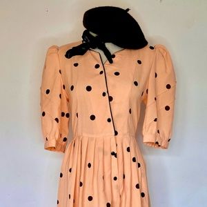 Vintage Peach Polka Dot Midi Dress
